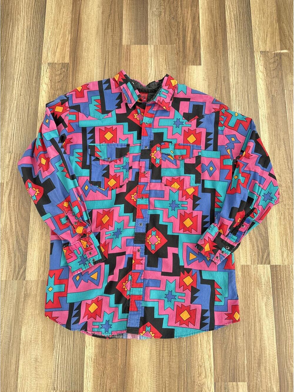 Roper Western Shirt Aztec Geo Print Button Up Large